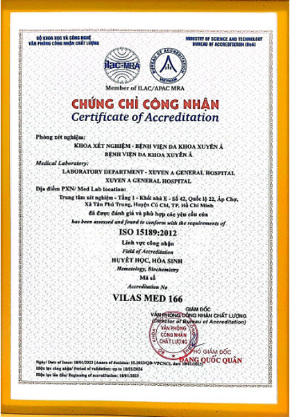 Chứng chỉ công nhận đạt tiêu chuẩn ISO 15189 năm 2022