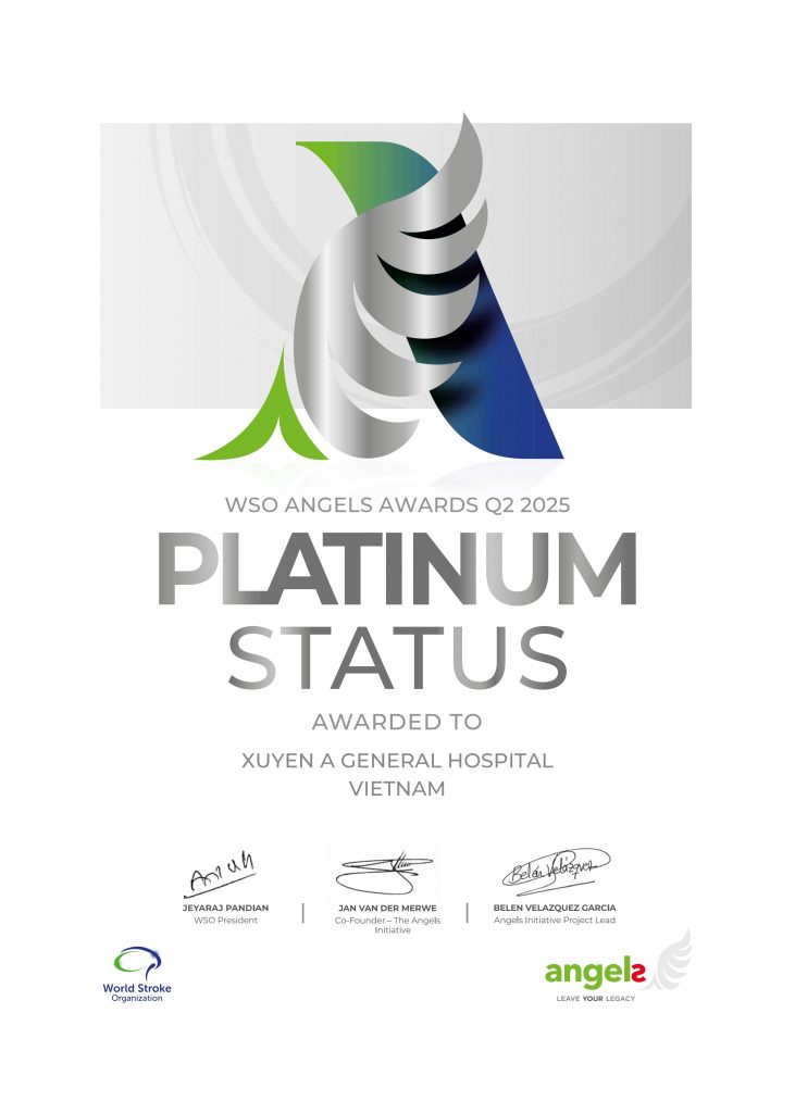 Giải thưởng Platinum (Bạch Kim) trong tổ chức cấp cứu và điều trị đột quỵ (Xuyen A General Hospital Angels_Awards_Q2.2025)