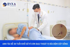 Hình ảnh bác sĩ thăm khám bệnh nhân sau phẫu thuật điều trị thoát vị đĩa đệm cột sống