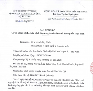 Bản công bố cơ sở khám bệnh, chữa bệnh đợt 1 2025 Tây Ninh
