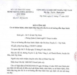 Bản công bố cơ sở khám bệnh, chữa bệnh đợt 2 2025 Tây Ninh