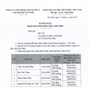 Danh sách người thực hành khám, chữa bệnh đợt 2 2025 Tây NinhDanh sách người thực hành khám, chữa bệnh đợt 2 2025 Tây Ninh