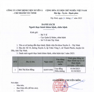 Danh sách người thực hành khám, chữa bệnh đợt 3 2025 Tây Ninh