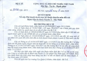 Quyết định về việc phê duyệt danh mục kỹ thuật chuyên môn đối với Bệnh Viện Đa Khoa Xuyên Á - Tây Ninh
