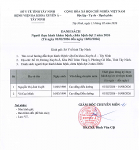 Danh sách người thực hành khám bệnh, chữa bệnh đợt 2 2026 Tây Ninh