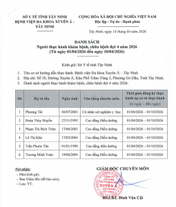 Danh sách người thực hành khám bệnh, chữa bệnh Đợt 4 2026 Tây Ninh